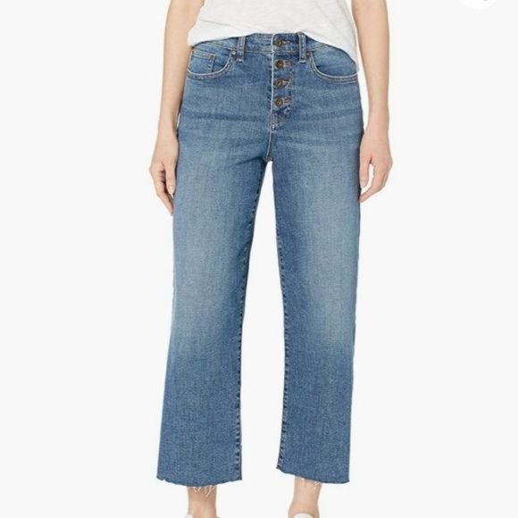 Daily Ritual Straight Leg Cropped Jeans 25 Button Fly Raw Hem Cutoff - Picture 1 of 13